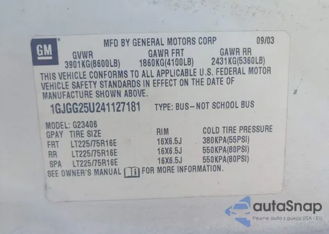 2004 GMC Savana Standard from USA, damaged, VIN 1GJGG25U241127181